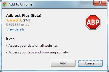 Adblock Plus Chrome Install Window