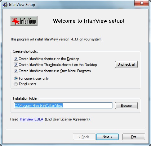 IrfanView Install Window