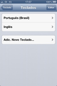 iPhone - Configurações - Adicionar Teclado
