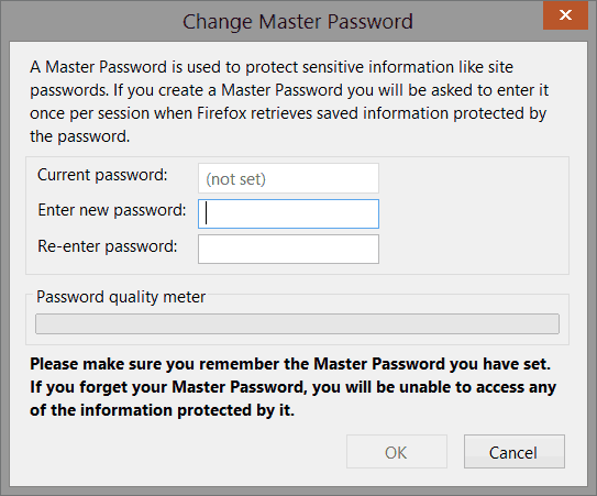 Cadastrar senha mestre no Mozilla Firefox