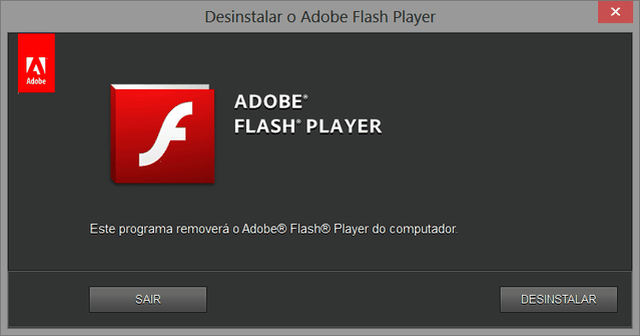 Tela do Desinstalador do Adobe Flash Player