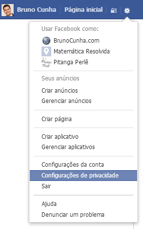 Facebook - Acessar área de configuração de privacidade