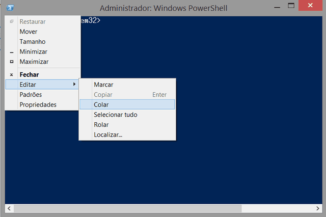 Colar no Windows PowerShell