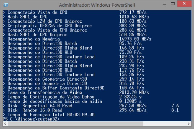 WINSAT FORMAL - Resultados no Windows PowerShell