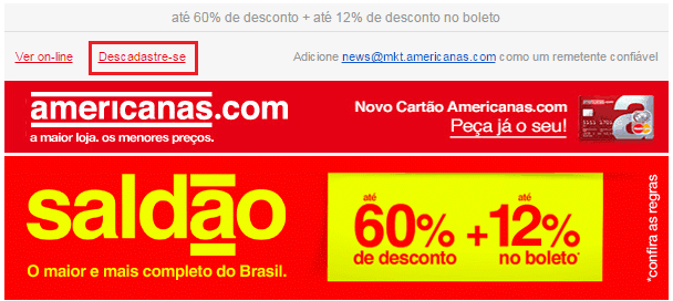 Opt-out Americanas.com