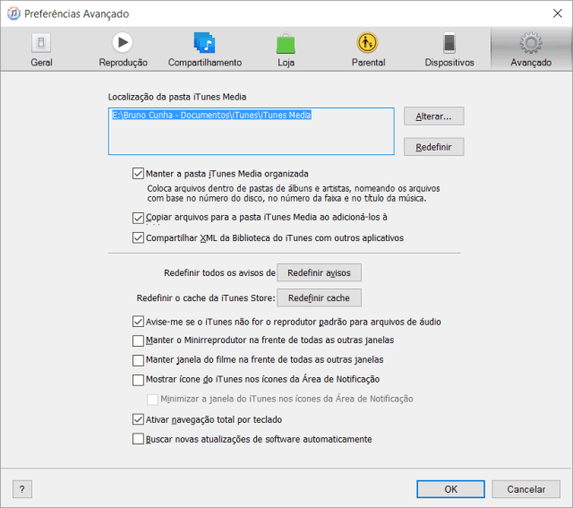 Pasta iTunes Media - Preferências - Guia Avançado