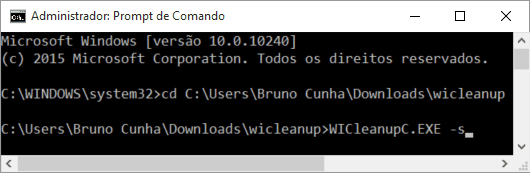 Executando o WICleanupC no Prompt de Comando
